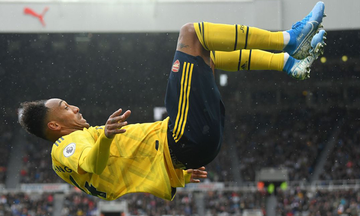 Arsenal captain Pierre-Emerick Aubameyang celebrates scoring a goal in the Premier League.