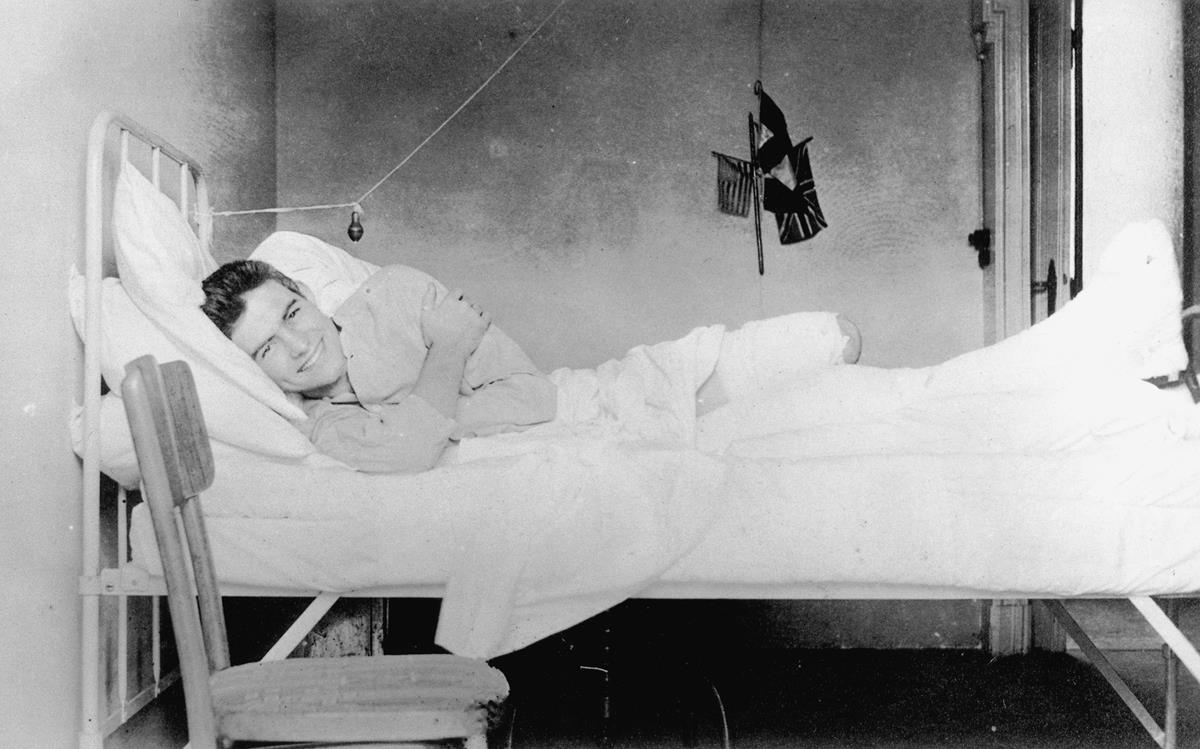 Ernest Hemingway recovering from injuries at the American Red Cross Hospital in Milan, Italy, 1918. Cr: Ernest Hemingway Collection. John F. Kennedy Presidential Library and Museum, Boston
