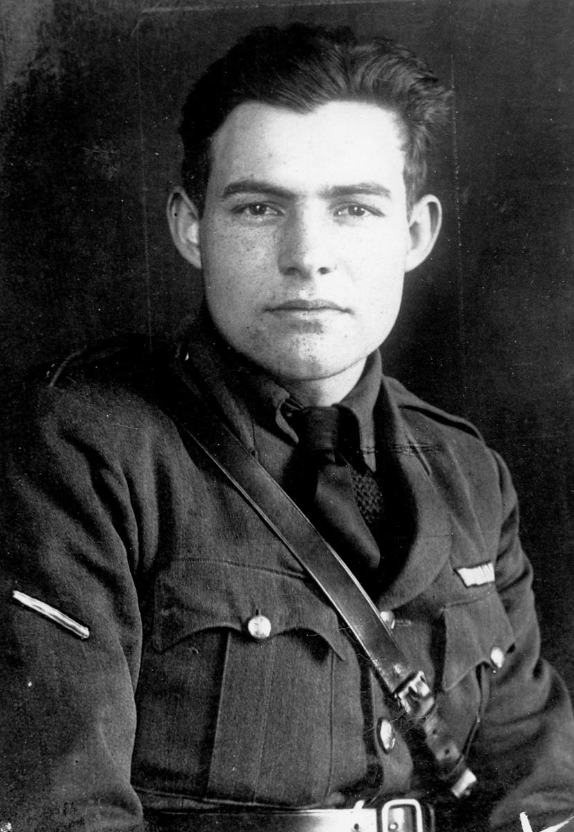 Ernest Hemingway poses in uniform in 1918, not long after his graduation from Oak Park and River Forest High School. Cr: Ernest Hemingway Photograph Collection. John F. Kennedy Presidential Library and Museum, Boston