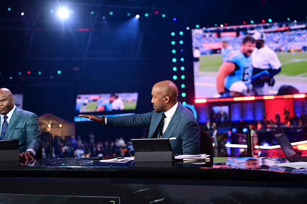 Louis Riddick on the ESPN set during the 2021 NFL Draft. Cr: Phil Ellsworth/ESPN Images