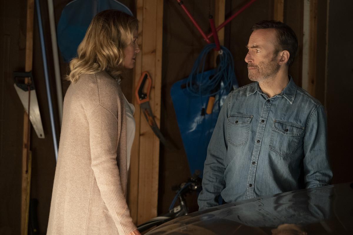 Connie Nielsen as Becca Mansell and Bob Odenkirk as Hutch Mansell in “Nobody,” directed by Ilya Naishuller. Cr: Allen Fraser/Universal Pictures