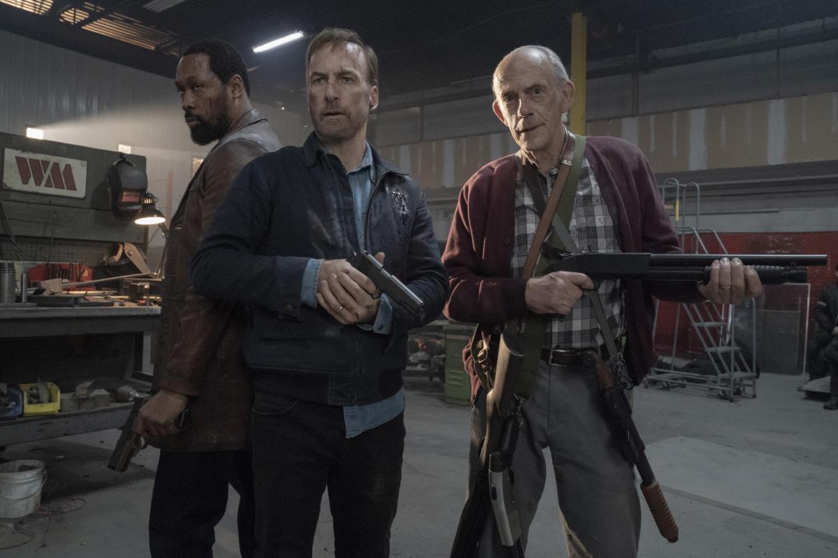 RZA as Harry Mansell, Bob Odenkirk as Hutch Mansell and Christopher Lloyd as David Mansell in “Nobody,” directed by Ilya Naishuller. Cr: Allen Fraser/Universal Pictures
