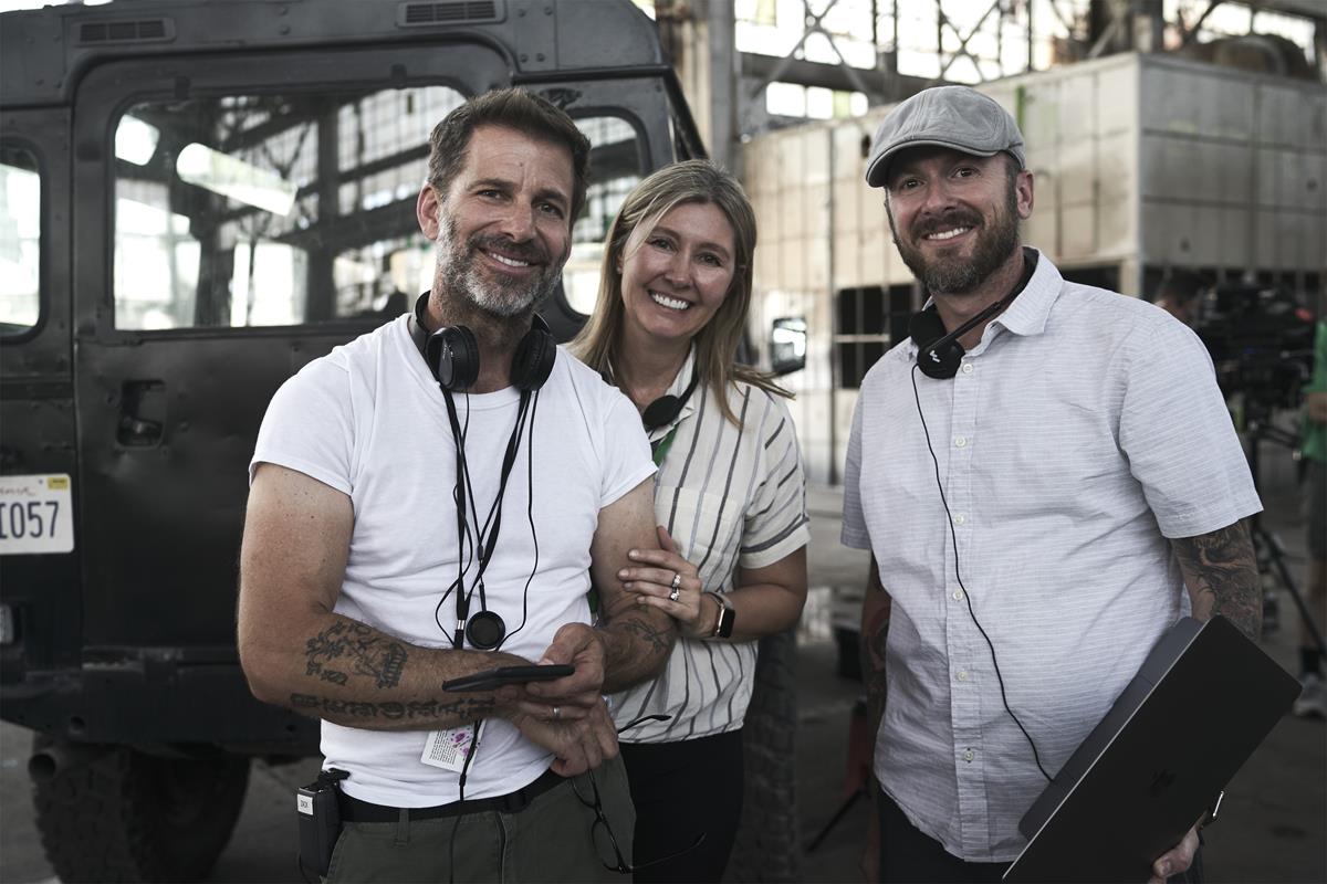 Director, producer and writer Zack Snyder, producer Deborah Snyder and producer Wesley Coller on the set of “Army of the Dead.” Cr: Clay Enos/Netflix