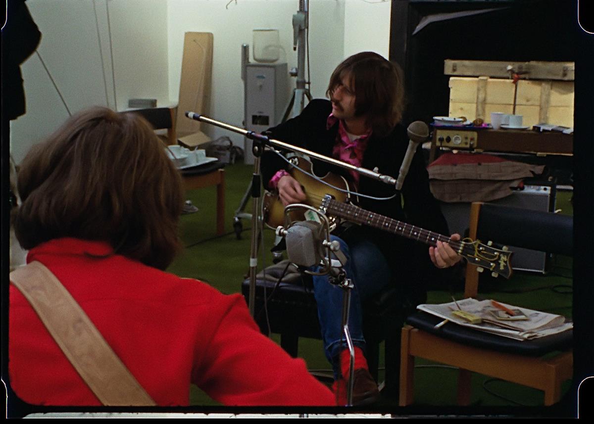 Ringo Starr fiddling around on McCartney’s bass. “The Beatles: Get Back.” Cr: Apple Corps Ltd./Disney