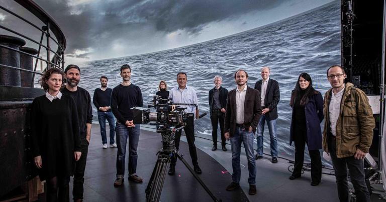 Dark Bay meets ARRI (left to right): Jantje Friese, Baran bo Odar, Philipp Klausing (all Dark Bay), Nik Summerer (DP on “1899”), Christina Caspers-Roemer (Dark Bay), Dr. Michael Neuhaeuser, Dr. Johannes Steurer, Stefan Soellner, Stephan Schenk, Elfi Kerscher, and David Bermbach (all ARRI). Cr: Alex Forge