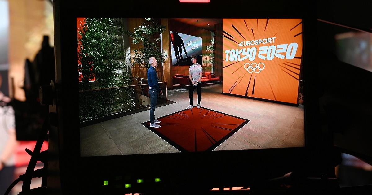 Discovery has launched its enhanced Cube studio technology for Tokyo 2020 with on-screen talent Reshmin Chowdhury, Greg Rutherford, Alex Corretja and Fabian Hambüchen. Cr: Discovery