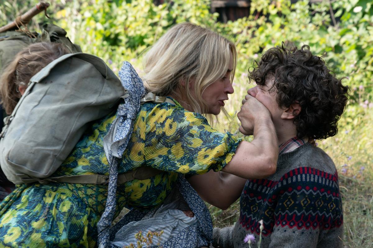 Evelyn (Emily Blunt) and Marcus (Noah Jupe) brave the unknown in “A Quiet Place Part II.” Cr: Paramount Pictures