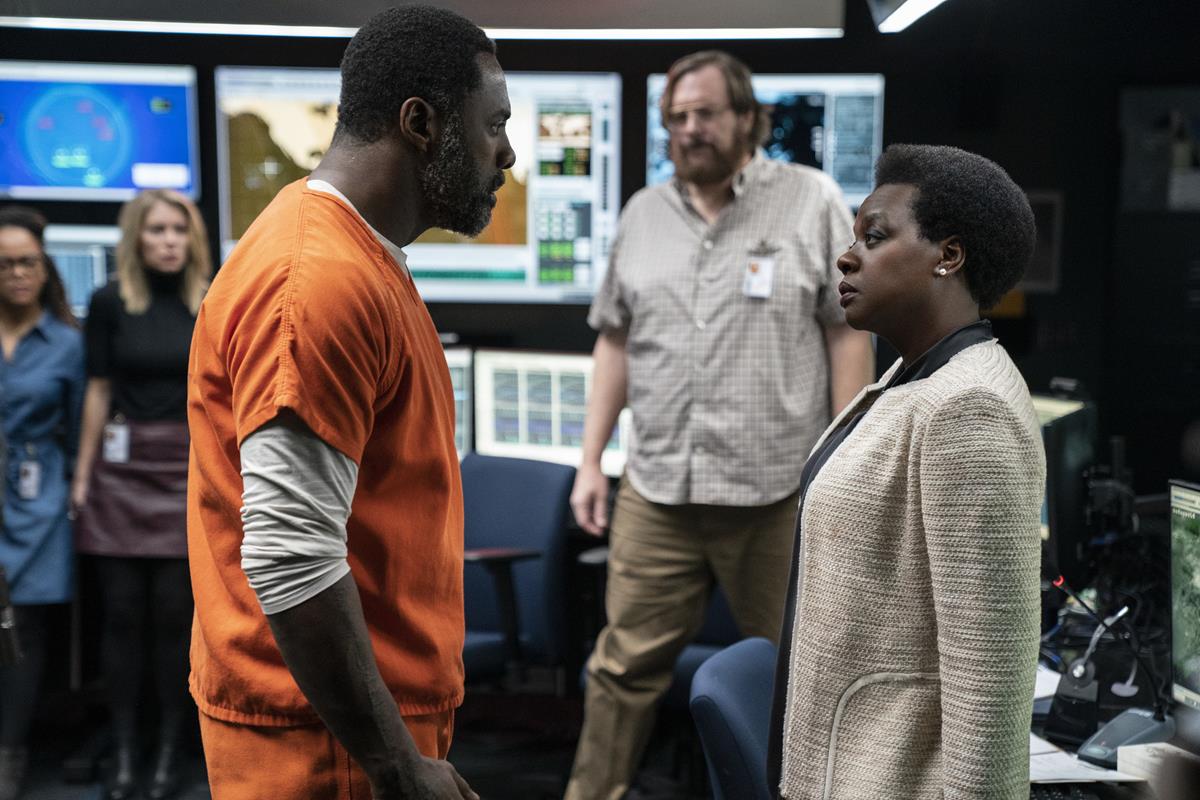 Idris Elba as Bloodsport, Steve Agee as John Economos and Viola Davis as Amanda Waller in director James Gunn’s “The Suicide Squad.” Cr: Warner Bros. Pictures/DC Comics