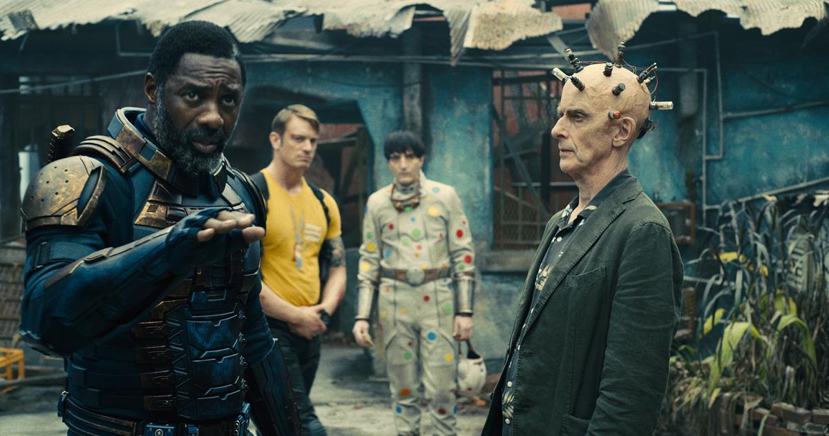 Idris Elba as Bloodsport, Joel Kinnaman as Colonel Rich Flag, David Dastmalchian as Polka-Dot Man and Peter Capaldi as Thinker in director James Gunn’s “The Suicide Squad.” Cr: Warner Bros. Pictures/DC Comics