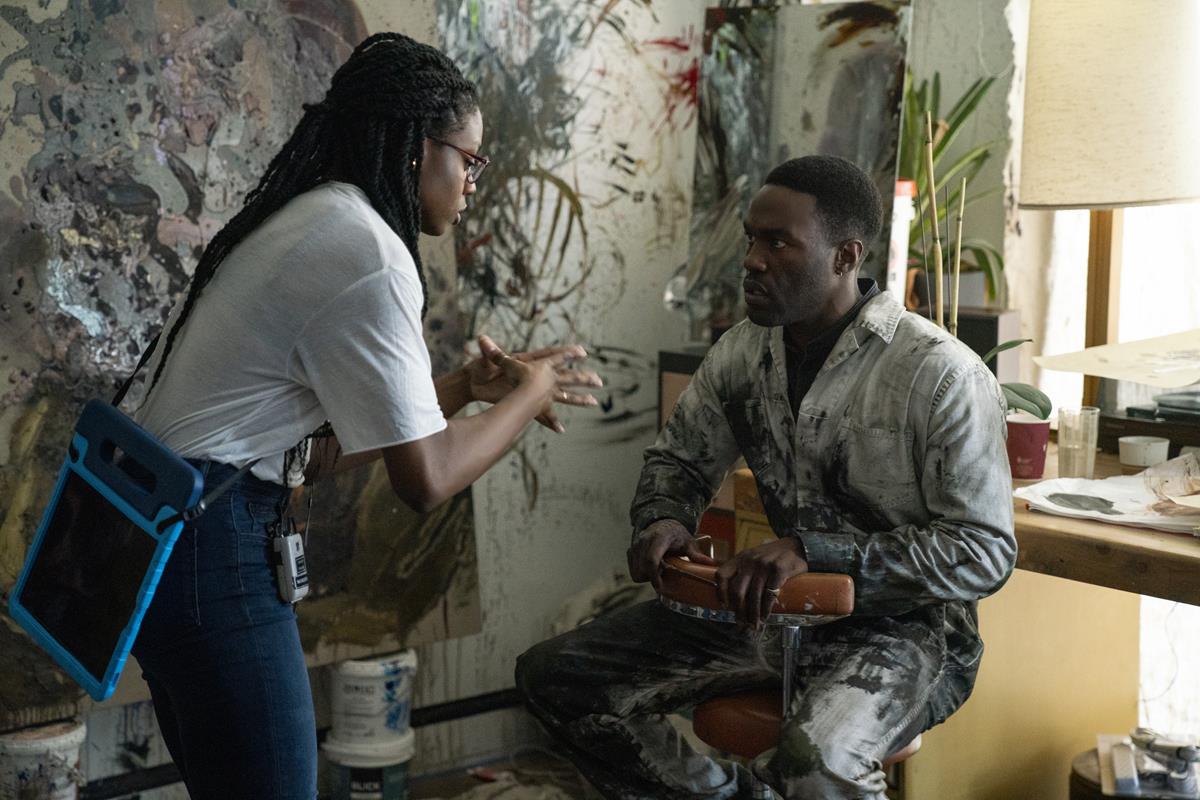 Director Nia DaCosta and Yahya Abdul-Mateen II on the set of “Candyman.” Cr: Universal Pictures