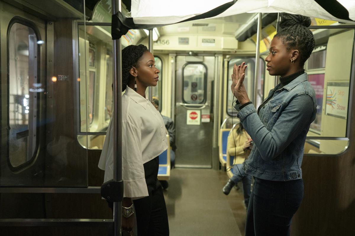 Teyonah Parris and director Nia DaCosta on the set of “Candyman.” Cr: Universal Pictures