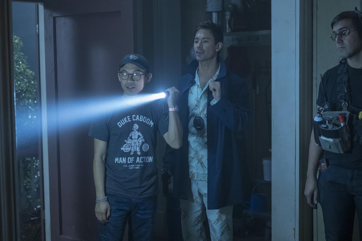 Director James Wan and George Young on the set of “Malignant.” Cr: Warner Bros. Pictures