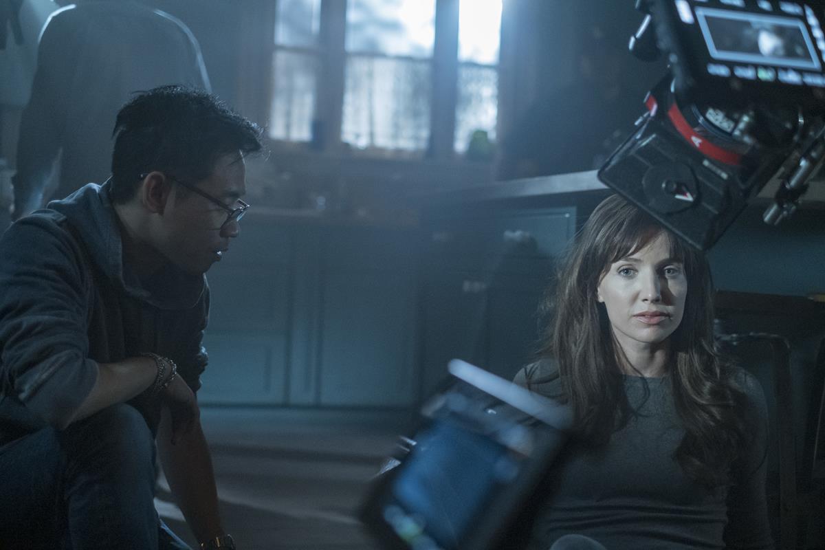 Director James Wan and Annabelle Wallis on the set of “Malignant.” Cr: Warner Bros. Pictures