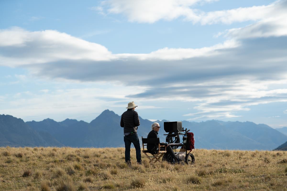 Associate Producer /1st AD Phil Jones and director Jane Campion on the set of “The Power of the Dog.” Cr: Kirsty Griffin/Netflix