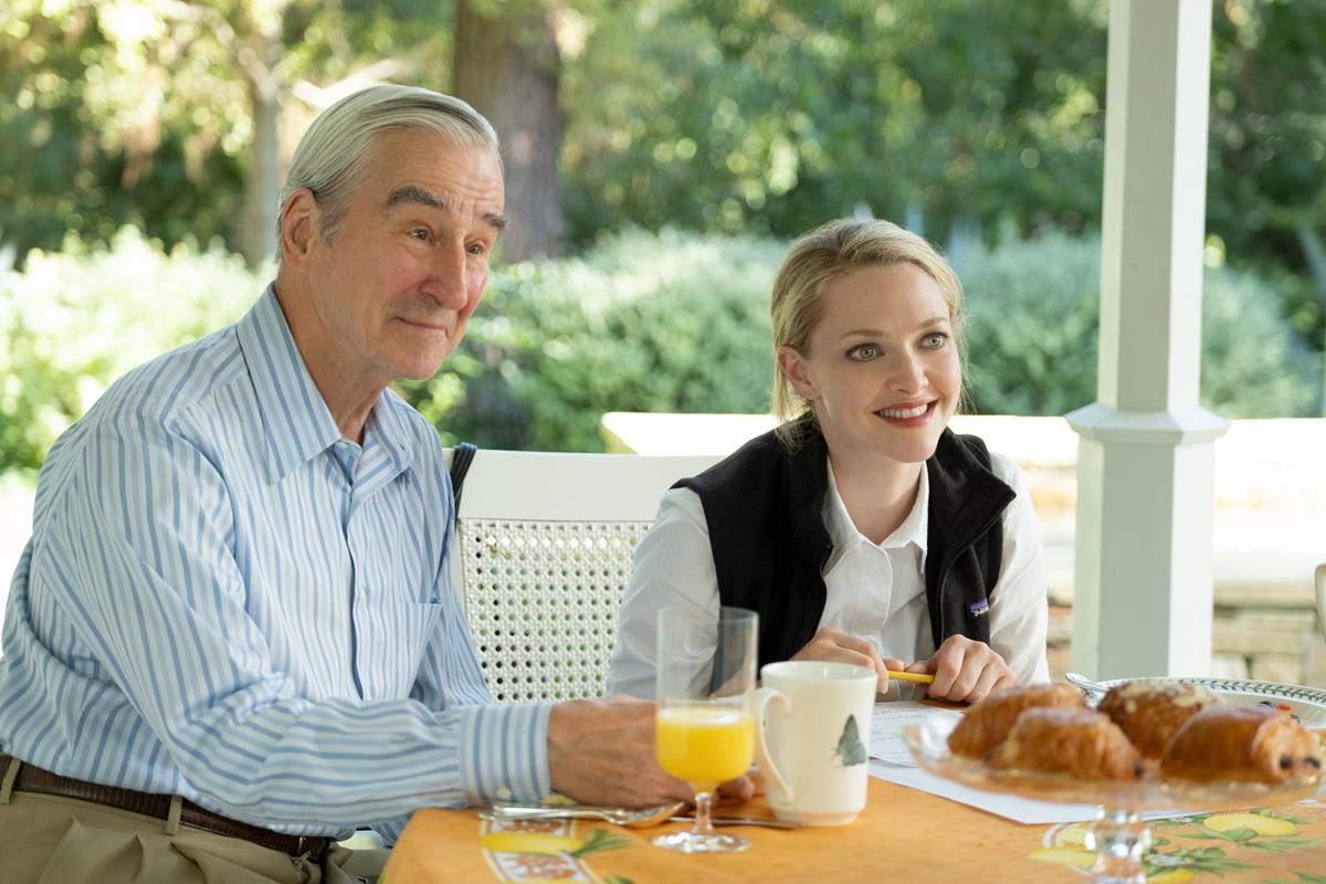 Sam Waterston as George Shultz and Amanda Seyfried as Elizabeth Holmes in episode 6 of “The Dropout.” Cr: Beth Dubber/Hulu