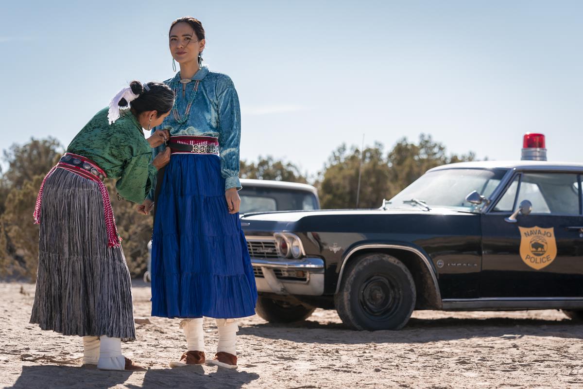 Jessica Matten as Sgt. Bernadette Manuelito and Deanna Allison as Emma Leaphorn in season 1 of “Dark Winds.” Cr: AMC