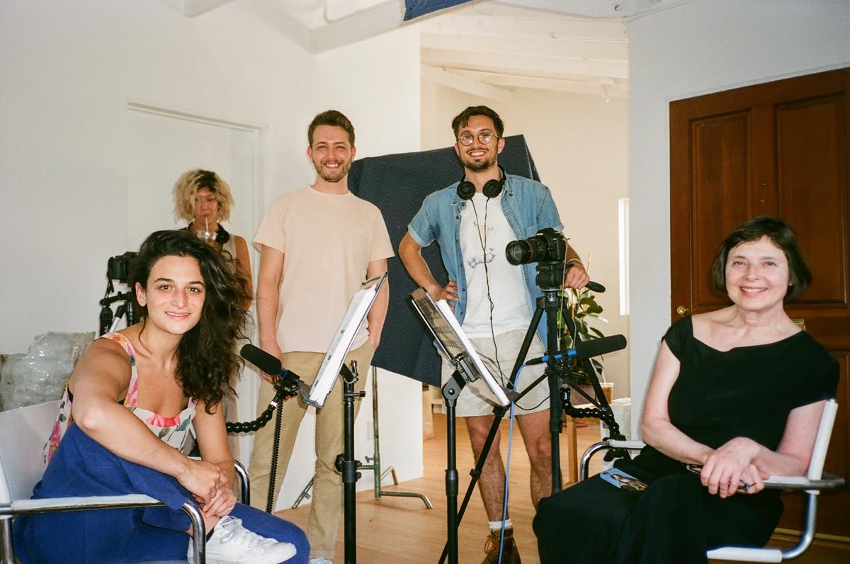 Jenny Slate, Nick Paley, Dean Fleischer Camp, and Isabella Rossolini on the set of “Marcel the Shell with Shoes On.” Cr: Marcel The Movie LLC