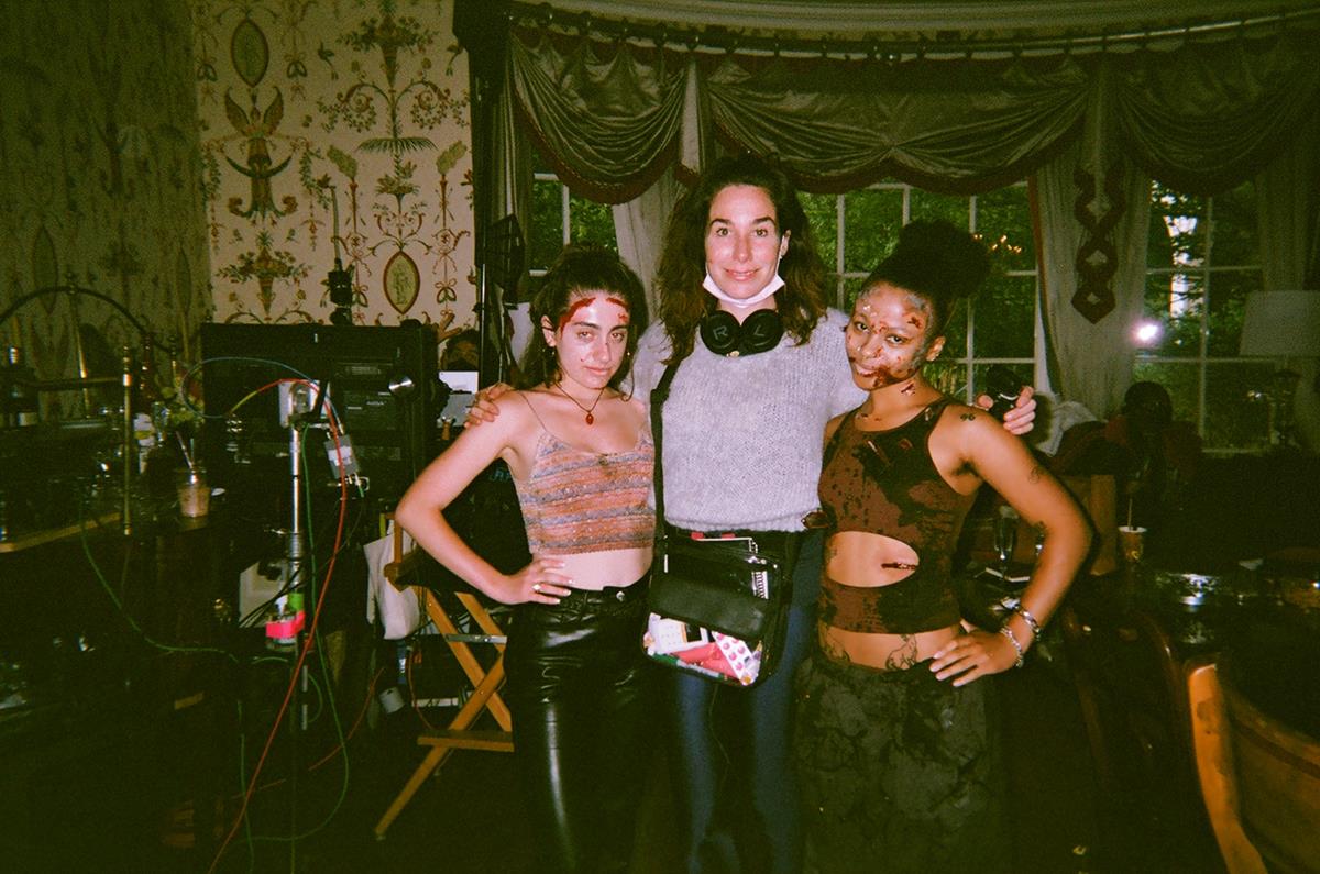Director Halina Reijin, Rachel Sennott, and Myha’la Herrold on the set of “Bodies Bodies Bodies” Cr: A24