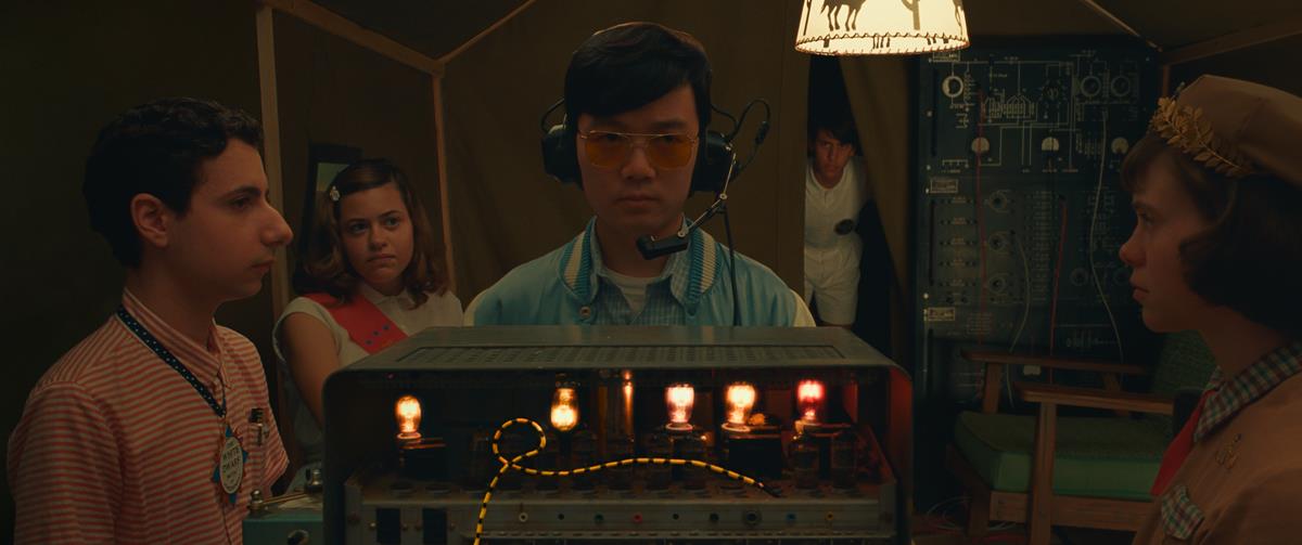 Jake Ryan as Woodrow, Grace Edwards as Dinah, Ethan Josh Lee as Ricky, Aristou Meehan as Clifford, and Sophia Lillis as Shelly in writer/director Wes Anderson's “Asteroid City.” Cr: Roger Do Minh/Pop. 87 Productions/Focus Features