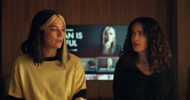 Annie Murphy as Joan and Salma Hayek as herself in "Black Mirror." Cr: Netflix