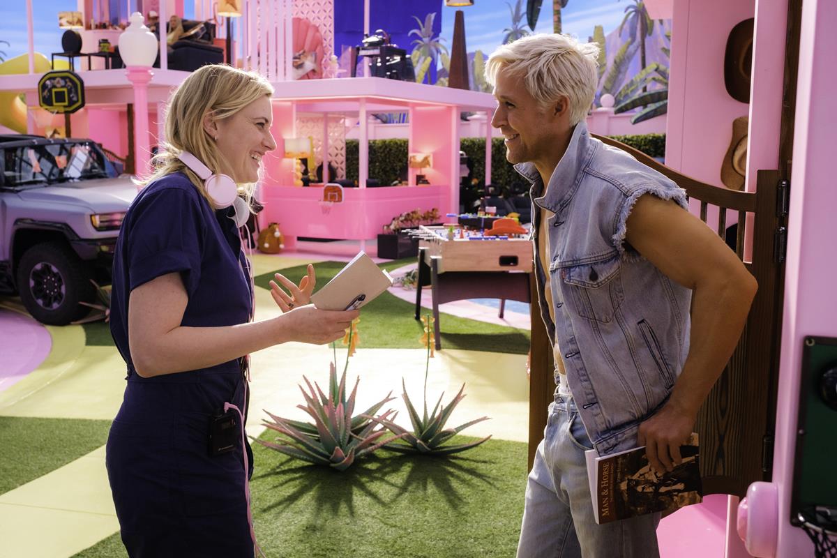 Writer and director Greta Gerwig behind the scenes of “Barbie.” Cr: Warner Bros.