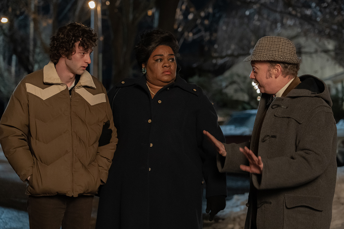 Dominic Sessa, Da’Vine Joy Randolph and Paul Giamatti in director Alexander Payne’s “The Holdovers,” a Focus Features release Credit: Seacia Pavao