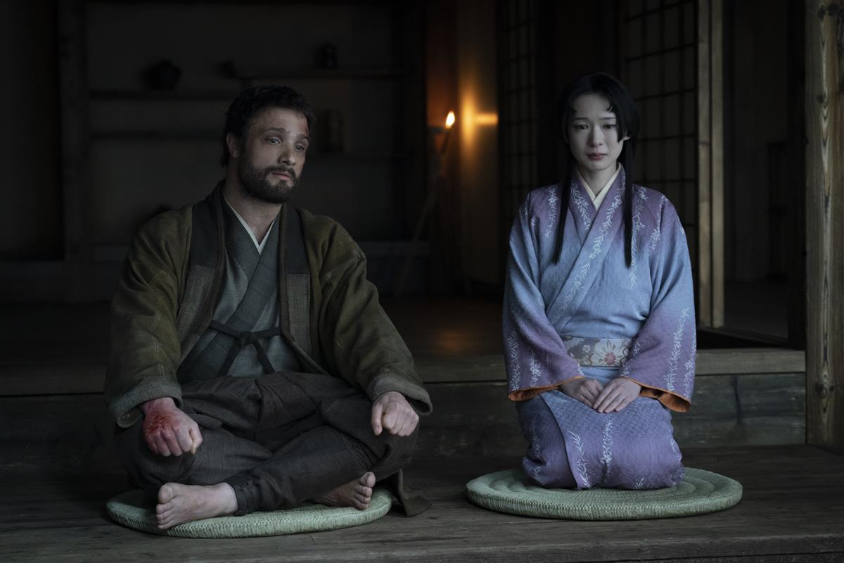 Cosmo Jarvis as John Blackthorne and Moeka Hoshi as Usami Fuji in “Shōgun.” Cr: Katie Yu/FX