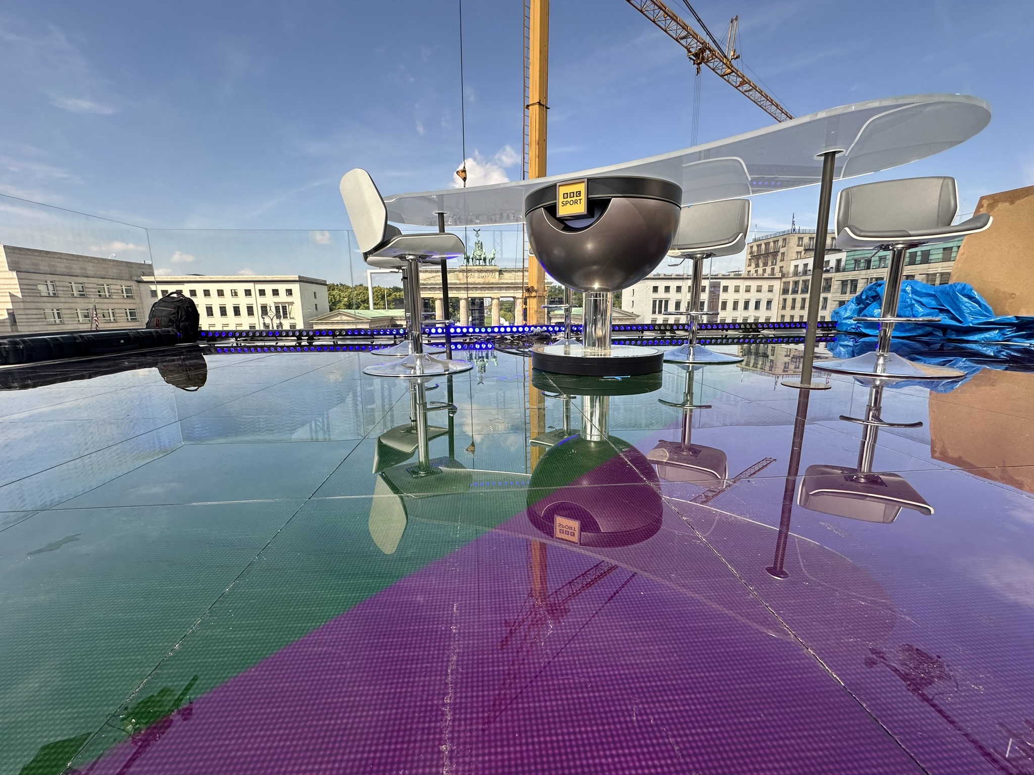 Construction on the open-air studio in Berlin for BBC Sport’s UEFA 2024 championship coverage